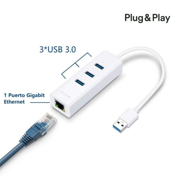 Hub USB 3.0 TP-Link UE330/ 3 Puertos USB/ 1 RJ45/ Blanco - Imagen 1