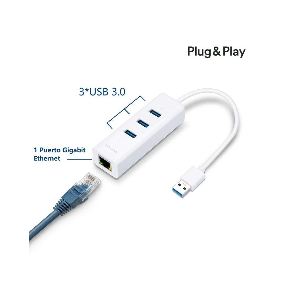 Hub USB 3.0 TP-Link UE330/ 3 Puertos USB/ 1 RJ45/ Blanco - Imagen 1