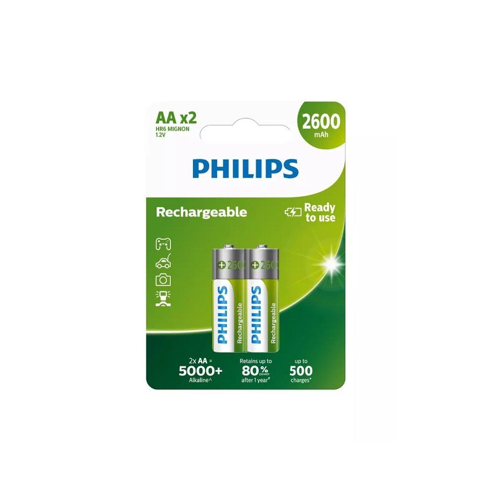 Pack de 2 Pilas AA Philips R6B2A260/10/ 1.2V/ Recargables - Imagen 1