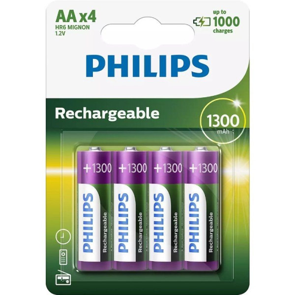 Pack de 4 Pilas AA Philips R6B4A130/10/ 1.2V/ Recargables - Imagen 1