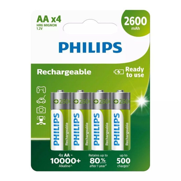 Pack de 4 Pilas AA Philips R6B4B260/10/ 1.2V/ Recargables - Imagen 1