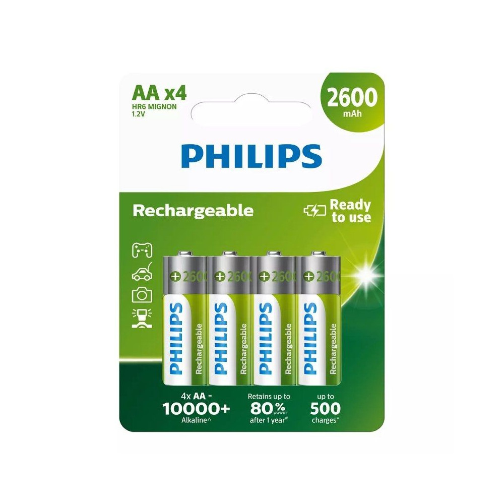 Pack de 4 Pilas AA Philips R6B4B260/10/ 1.2V/ Recargables - Imagen 1