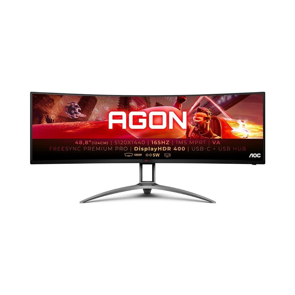 Monitor Gaming Ultrapanorámico Curvo AOC Agon AG493UCX2 48.8'/ DQHD/ 1ms/ 165Hz/ VA/ Multimedia/ Negro - Imagen 1