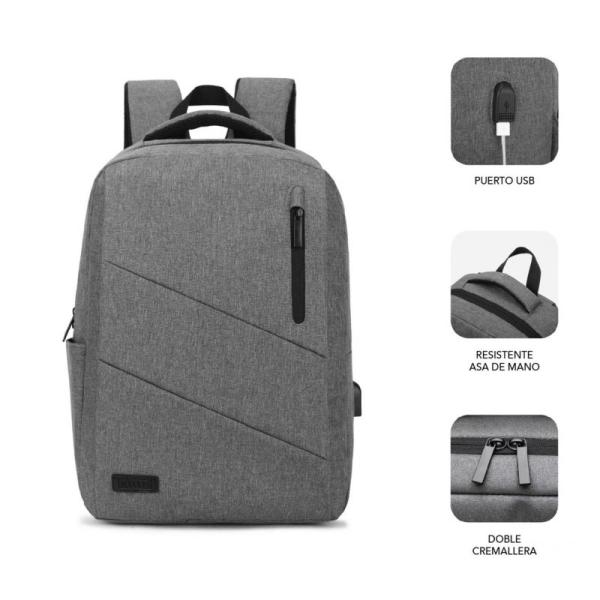 Mochila Subblim City Backpack para Portátiles hasta 15.6'/ Puerto USB/ Gris - Imagen 2
