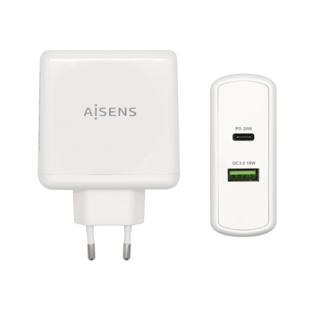 Cargador de Pared Aisens ASCH-2PD30QC-W/ 1xUSB Tipo-C/ 1x USB/ 48W - Imagen 1