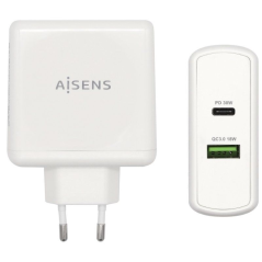 Cargador de Pared Aisens ASCH-2PD30QC-W/ 1xUSB Tipo-C/ 1x USB/ 48W - Imagen 1