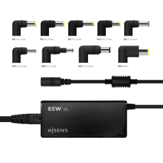Cargador de Portátil Aisens ASLC-65WAUTO-BK/ 65W/ Automático/ 9 Conectores/ Voltaje 18.5-20V