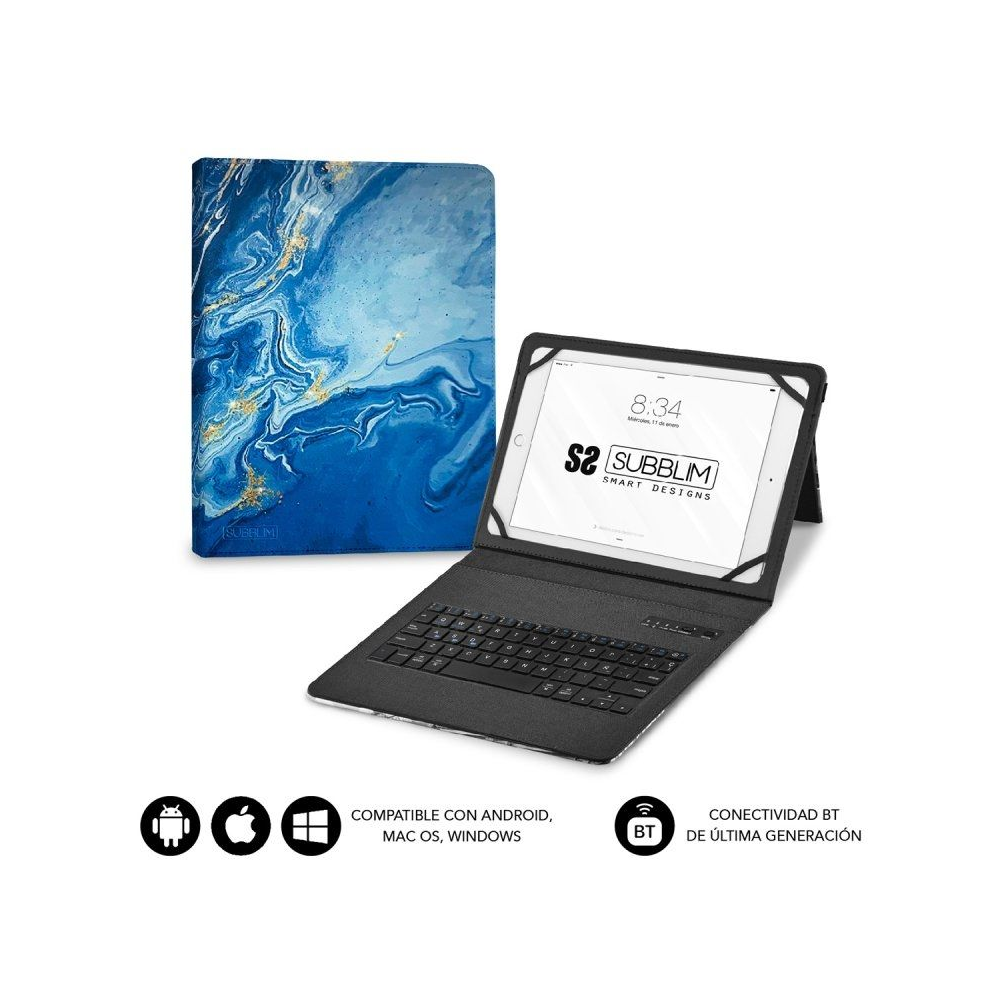 Funda con Teclado Subblim Keytab Pro Bluetooth para Tablets de 9'-11'/ Marmol Azul