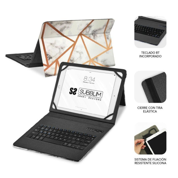 Funda con Teclado Subblim Keytab Pro Bluetooth para Tablets de 9'-11'/ Marmol Blanco