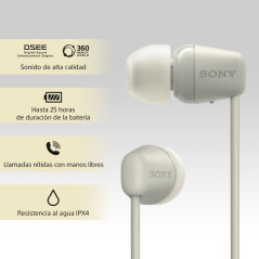 Auriculares Inalámbrico Intrauditivos Sony WI-C100/ con Micrófono/ Bluetooth/ Beige