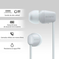 Auriculares Inalámbrico Intrauditivos Sony WI-C100/ con Micrófono/ Bluetooth/ Blancos