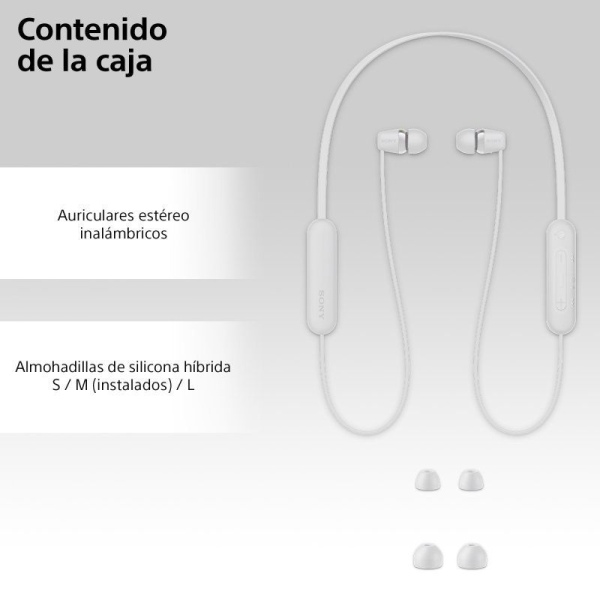 Auriculares Inalámbrico Intrauditivos Sony WI-C100/ con Micrófono/ Bluetooth/ Blancos