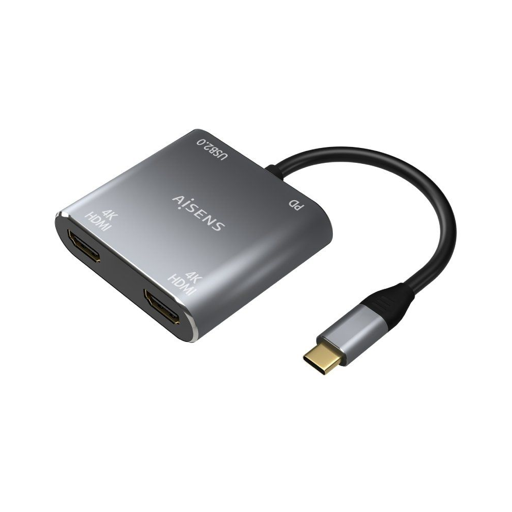 Adaptador USB Tipo-C Aisens A109-0625/ 2x HDMI Hembra - VGA Hembra - USB Tipo-C Macho - USB Hembra - USB Tipo-C Hembra
