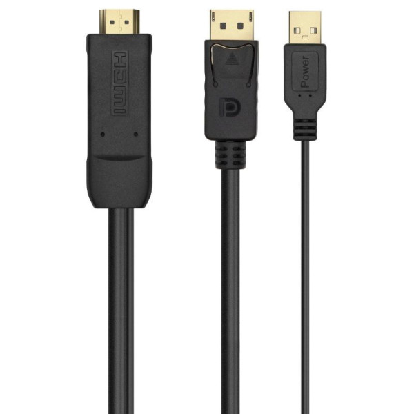 Cable Conversor Aisens A122-0641/ Displayport Macho - HDMI Macho - USB Macho/ 10cm + 1.8m/ Negro
