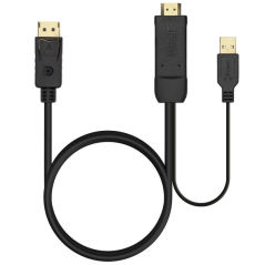 Cable Conversor Aisens A122-0641/ Displayport Macho - HDMI Macho - USB Macho/ 10cm + 1.8m/ Negro