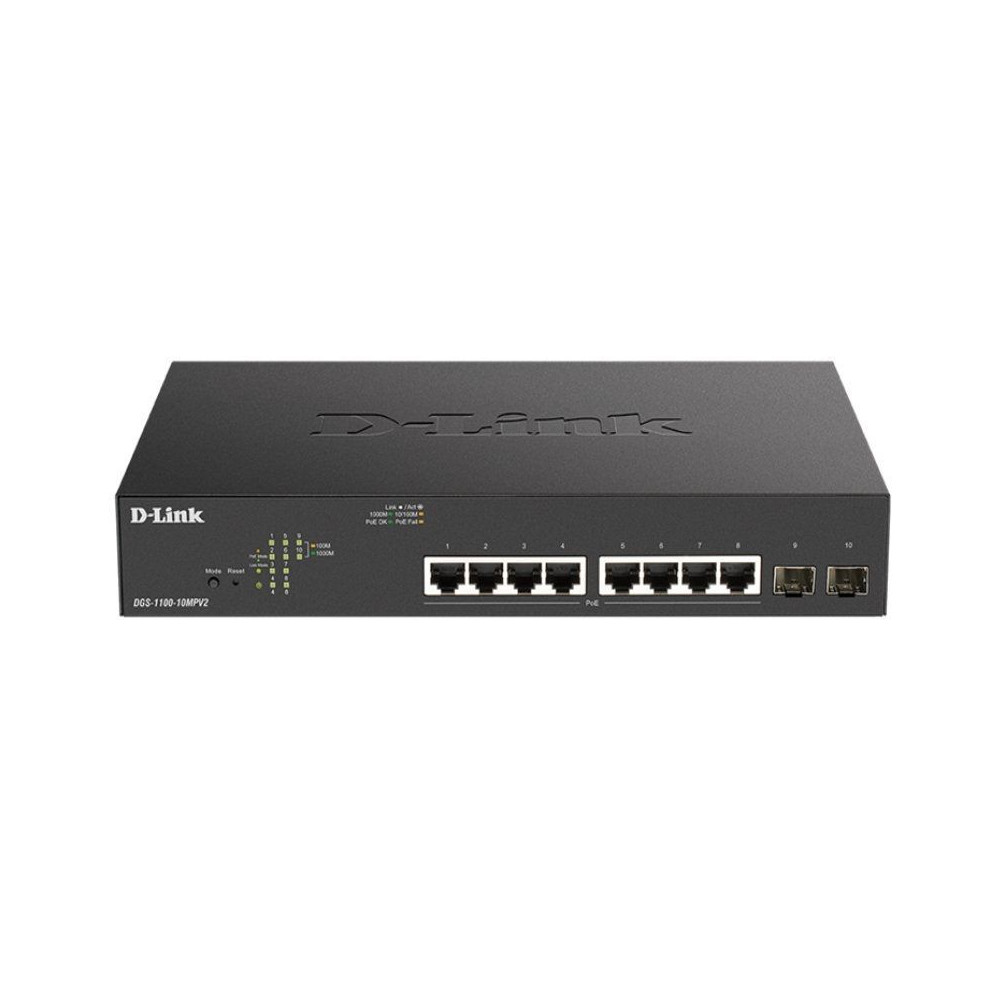 Switch D-Link DGS-1100-10MPV2 10 Puertos/ RJ-45 Gigabit 10/100/1000 PoE/ SFP