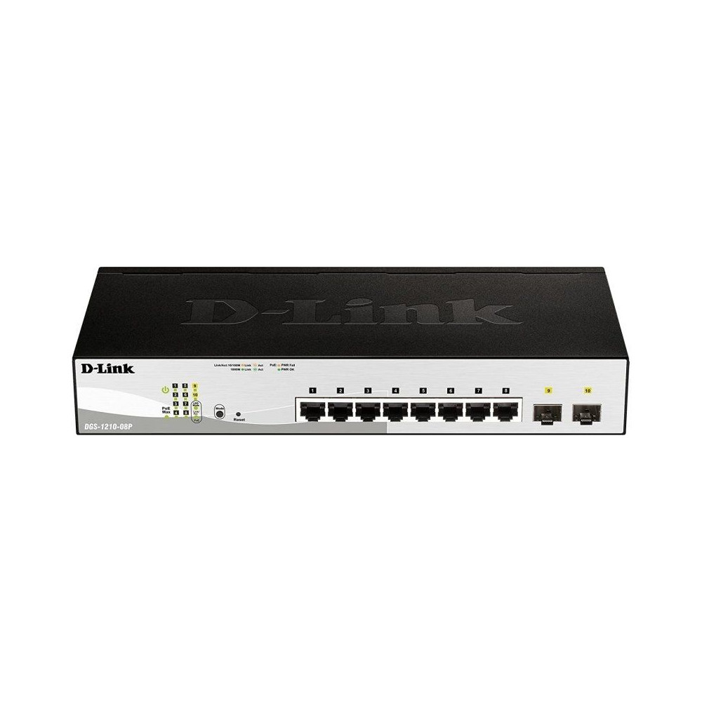 Switch Gestionado D-Link DGS-1210-08P/ 8 Puertos/ RJ45 10/100/1000/ SFP/ PoE