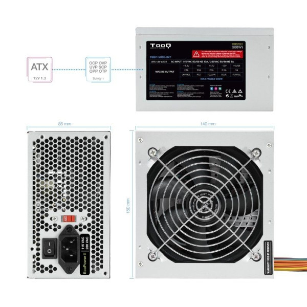 Fuente de Alimentación TooQ TQEP-500S-INT/ 500W/ Ventilador 12cm - Imagen 4