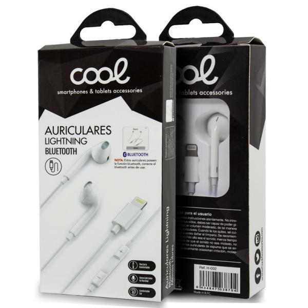 Auriculares Blancos COOL Stereo Con Micro para iPHONE 7 / 8 / X (Lightning Bluetooth)