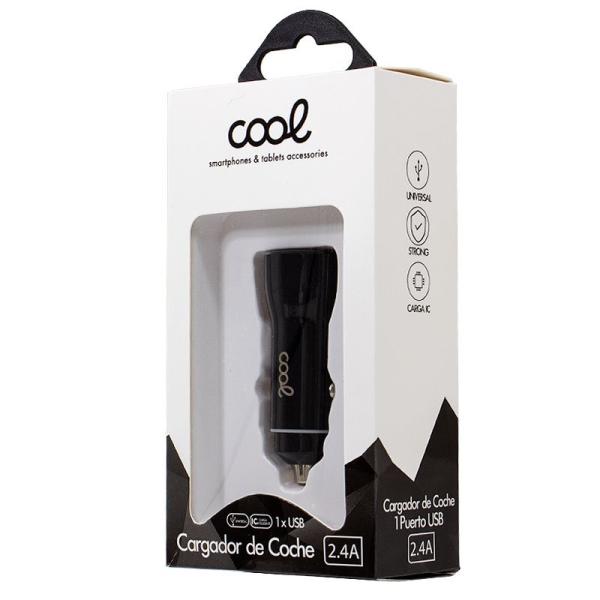 Cargador Coche Universal Doble Entrada Usb COOL Negro 2.4 Amp