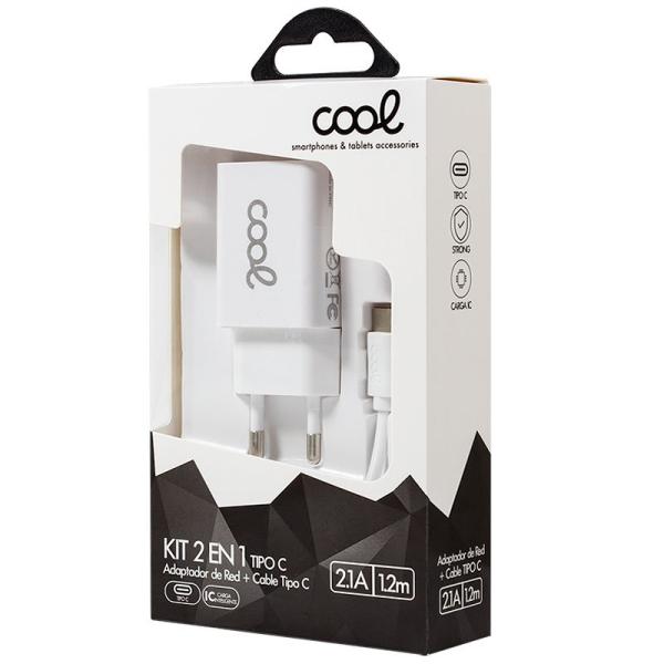 Cargador Red Conector Tipo-C 2.1Amp Universal COOL Kit 2 en 1 Blanco