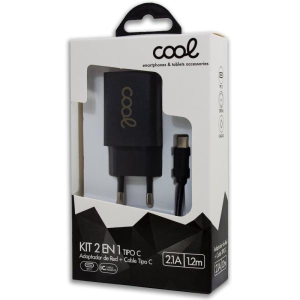 Cargador Red Conector Tipo-C 2.1Amp Universal COOL Kit 2 en 1 Negro