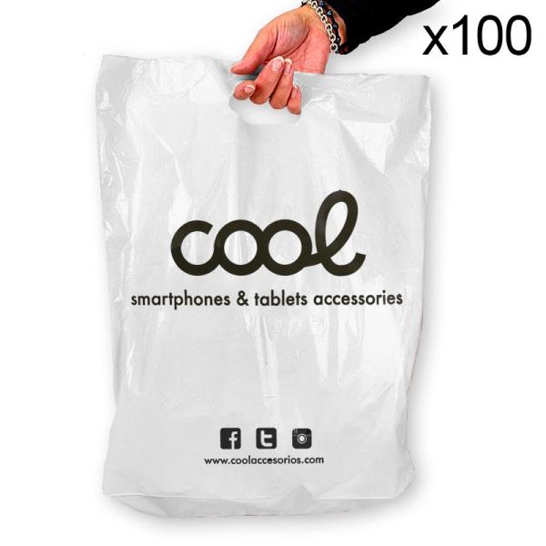 Pack 100 Bolsas Plástico Blancas 70% Reciclado COOL Grandes (51 x 40 cm)