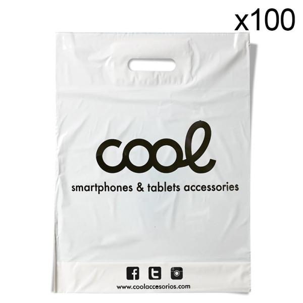 Pack 100 Bolsas Plástico Blancas 70% Reciclado COOL Grandes (51 x 40 cm)