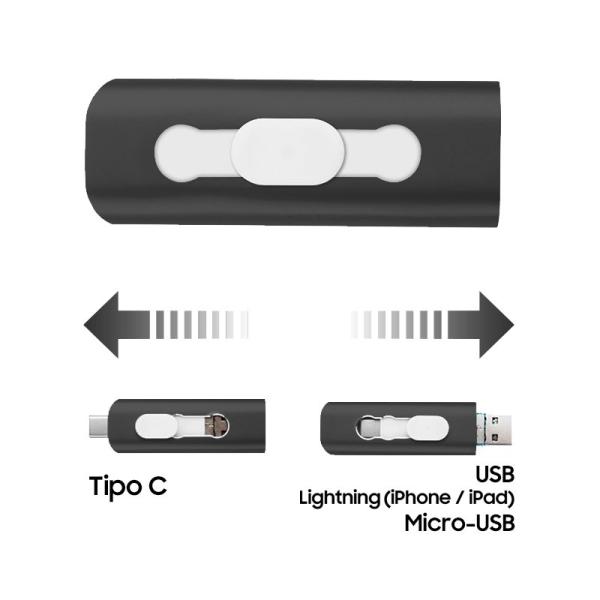 Pen Drive USB x32 GB COOL (3 en 1) Lightning / Tipo-C / Micro-USB Negro