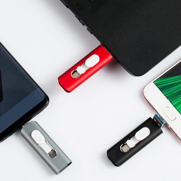 Pen Drive USB x32 GB COOL (3 en 1) Lightning / Tipo-C / Micro-USB Rojo