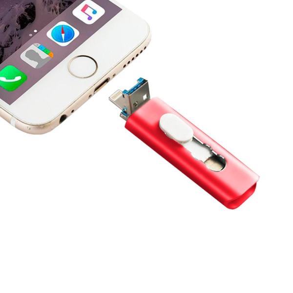 Pen Drive USB x32 GB COOL (3 en 1) Lightning / Tipo-C / Micro-USB Rojo